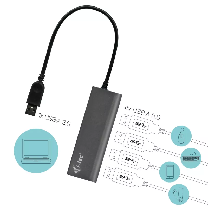 USB Hub i-tec Metal Superspeed USB 3.0 4-Port Hub 5000 Mbit/s Γκρι