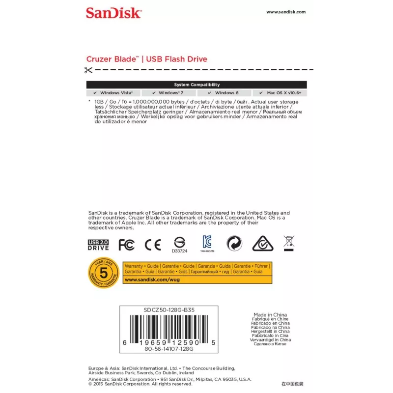 WESTERN DIGITAL SanDisk Cruzer Blade - 128 GB USB stick - USB 2.0