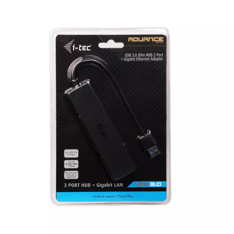 i-tec Advance USB 3.0 λεπτό HUB 3 Θυρών Προσαρμογέας Gigabit Ethernet Μαύρο