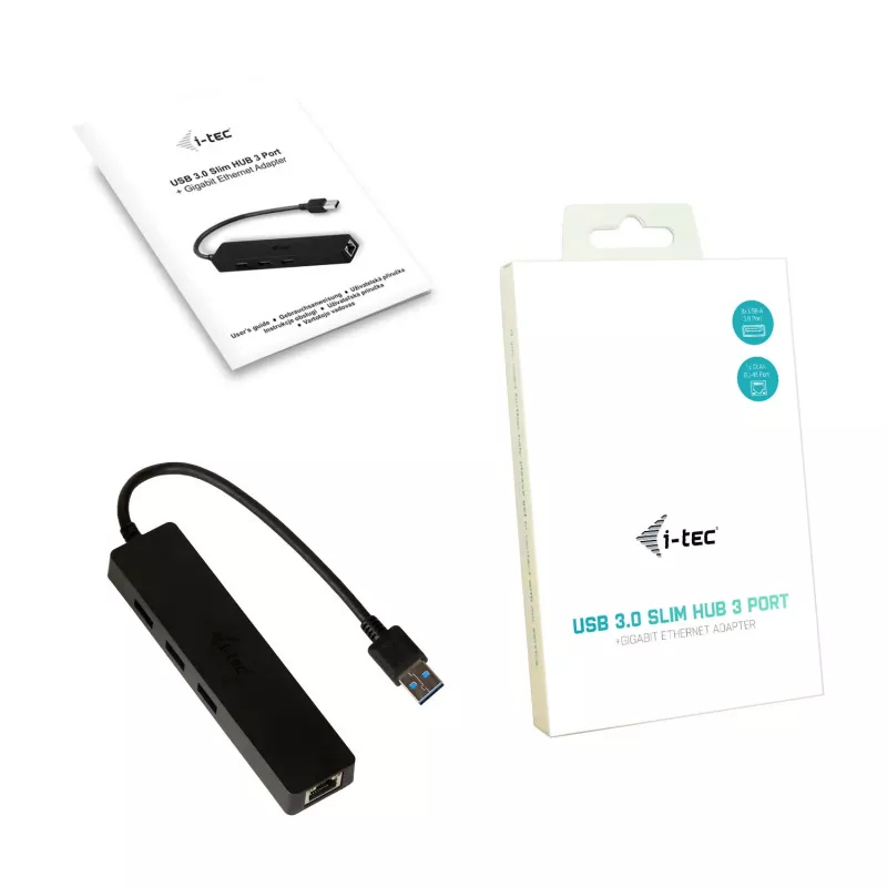 i-tec Advance USB 3.0 λεπτό HUB 3 Θυρών Προσαρμογέας Gigabit Ethernet Μαύρο