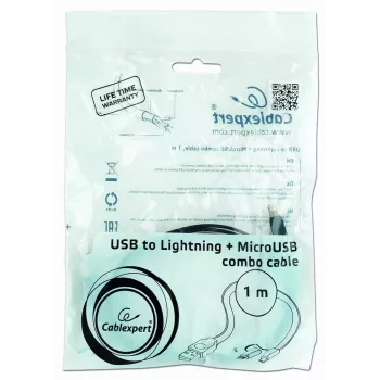 GEMBIRD Καλώδιο φόρτισης USB σε Apple Lightning και Micro-USB combo 1m - Μαύρο