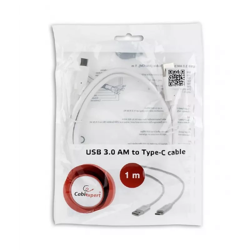 GEMBIRD Καλώδιο USB 3.0 AM σε Type-C (AM/CM) 1 m - Λευκό