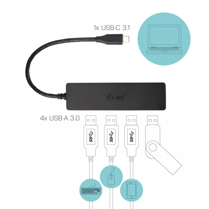 i-tec Advance USB-C λεπτό Παθητικό HUB 4 Θυρών