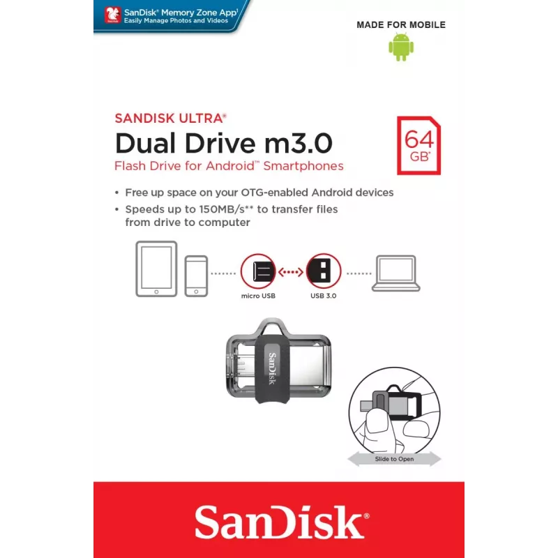 WESTERN DIGITAL SanDisk ULTRA DUAL DRIVE M3.0 - 64 GB USB Stick - Micro-USB / USB 3.0