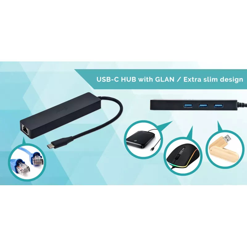 i-tec Advance USB-C λεπτό παθητικό HUB 3 θυρών + προσαρμογέας Gigabit Ethernet