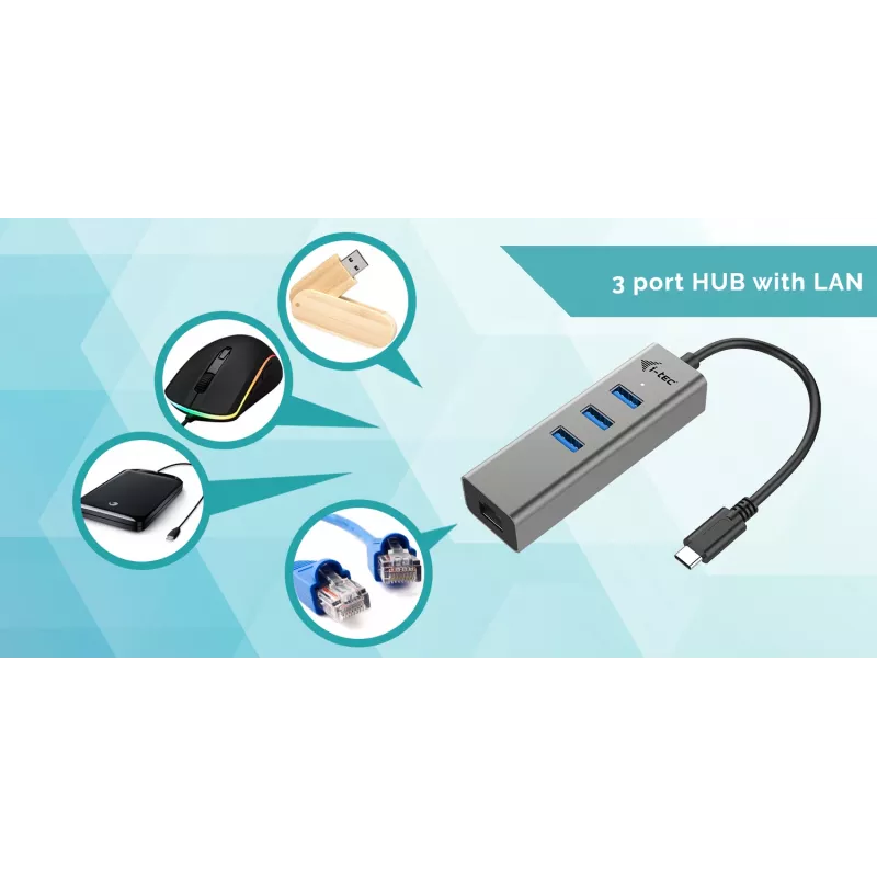i-tec Metal USB-C HUB 3 θυρών + προσαρμογέας Gigabit Ethernet
