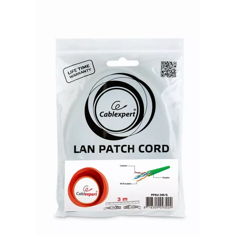 Καλώδιο δικτύου Gembird PP6U-3M RJ-45 Cat6 3m πράσινο