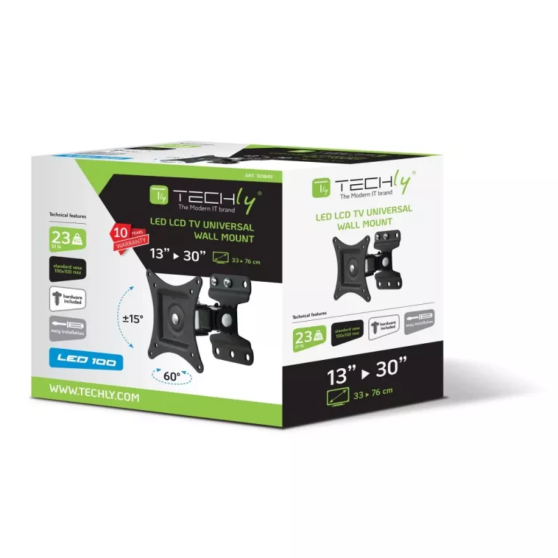 Techly 13-30 ίντσες Επιτοίχια βάση για LED LCD TV πλήρως κινητή ICA-LCD 201BK