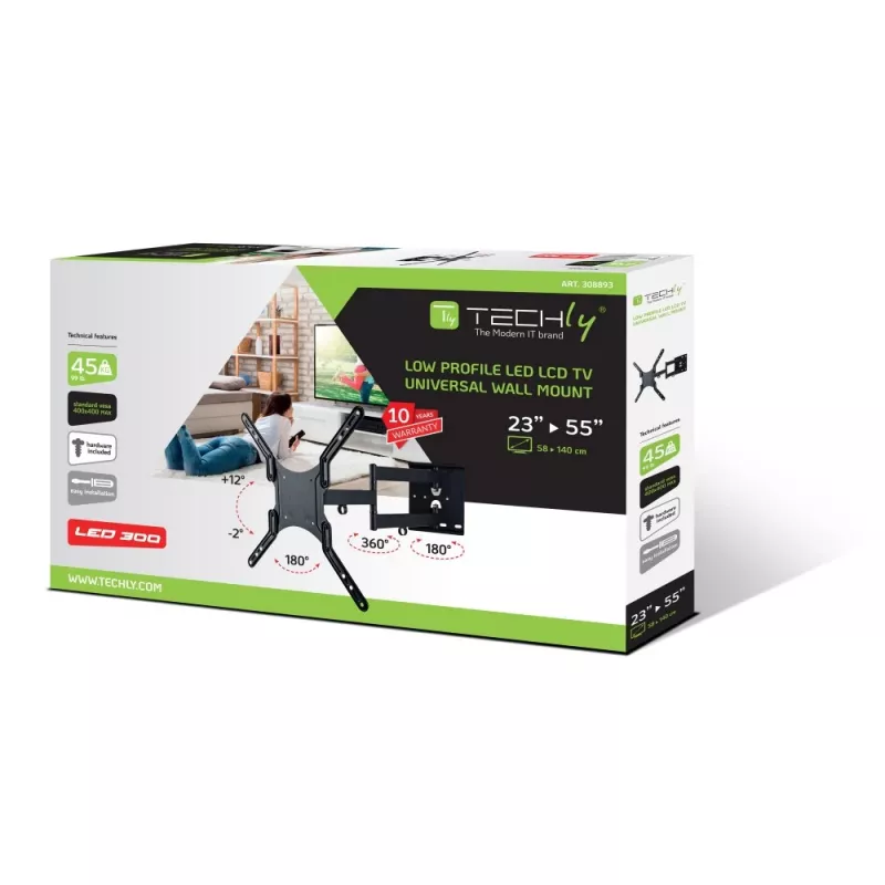 Techly 23-55 Universal Επιτοίχια βάση LCD TV Μαύρο ICA-PLB 136M