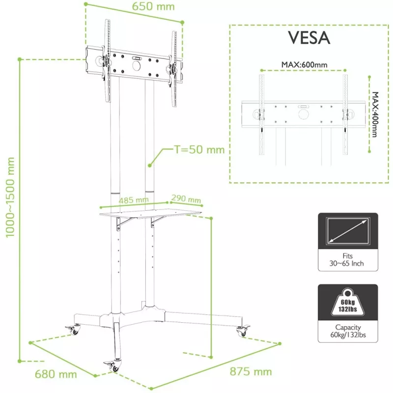 Techly Βάση δαπέδου με ράφι για LCD/LED/Plasma 30-65 ίντσες ICA-TR6