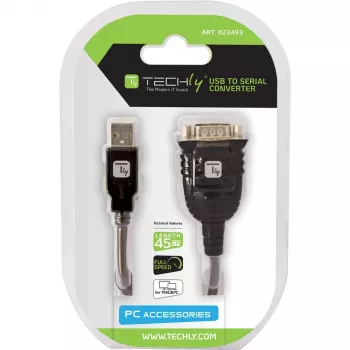 Προσαρμογέας USB σε σειριακό Techly IDATA USB-SER-2T, βύσμα USB-A σε βύσμα DB-9, 0,45 m, διαφανές λευκό