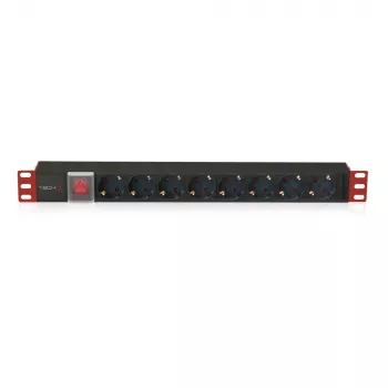 Techly I-CASE STRIP-81UD μονάδα διανομής ισχύος (PDU) 8 υποδοχές AC 1U Μαύρο, Κόκκινο