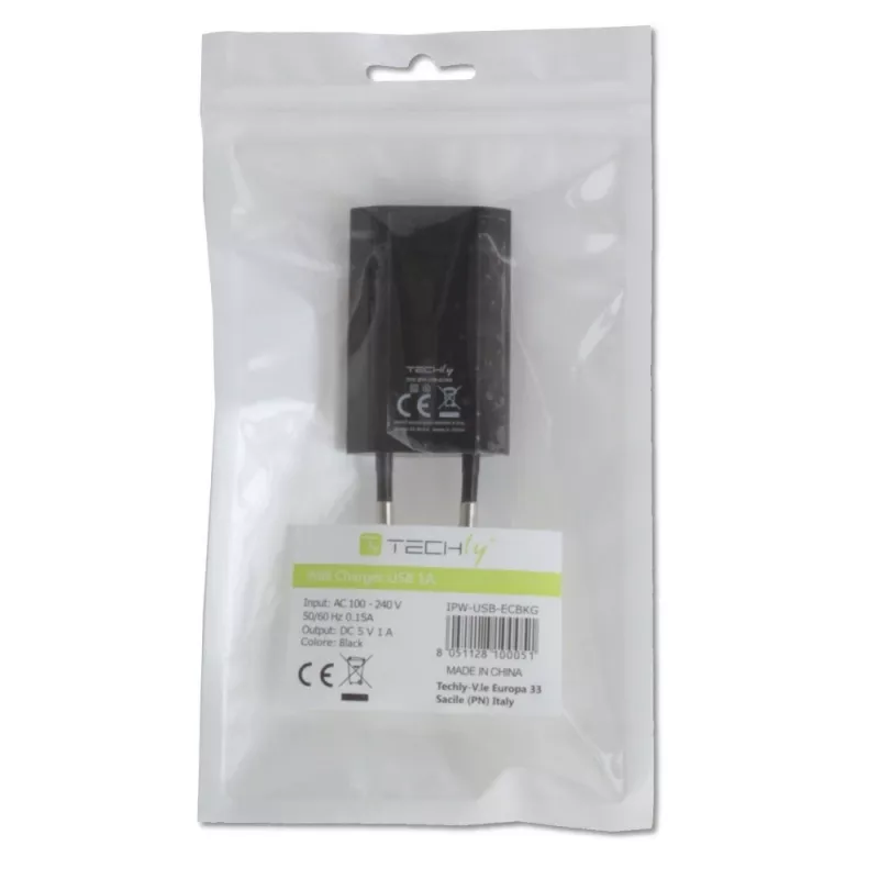 Techly Compact Φορτιστής USB 1A Ευρωπαϊκό βύσμα Μαύρο