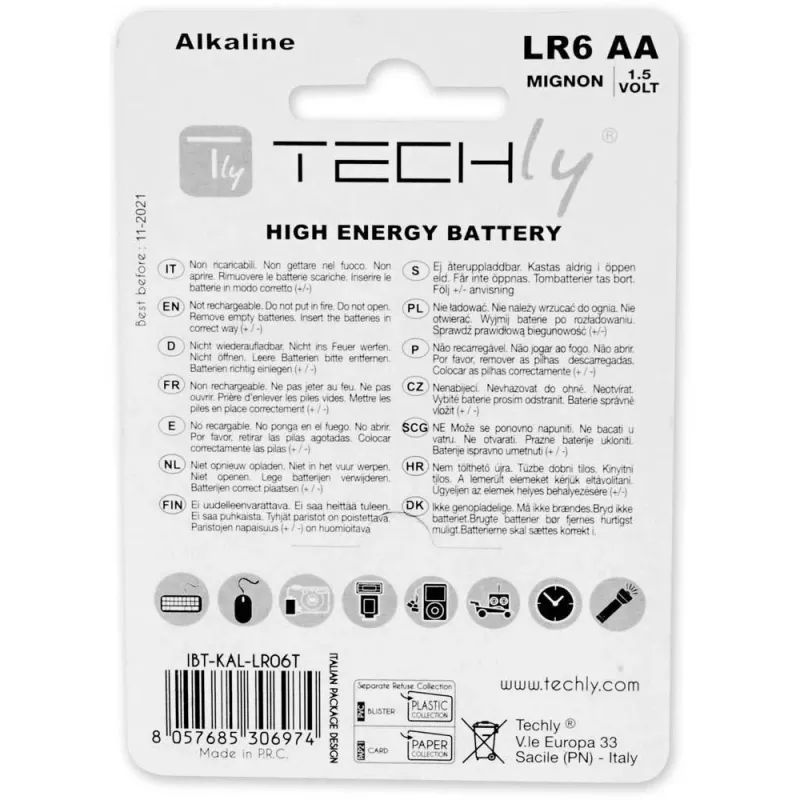 Techly Blister 4 μπαταρίες AA Αλκαλικές High Power Stilo LR06 1,5V IBT-KAL-LR06T