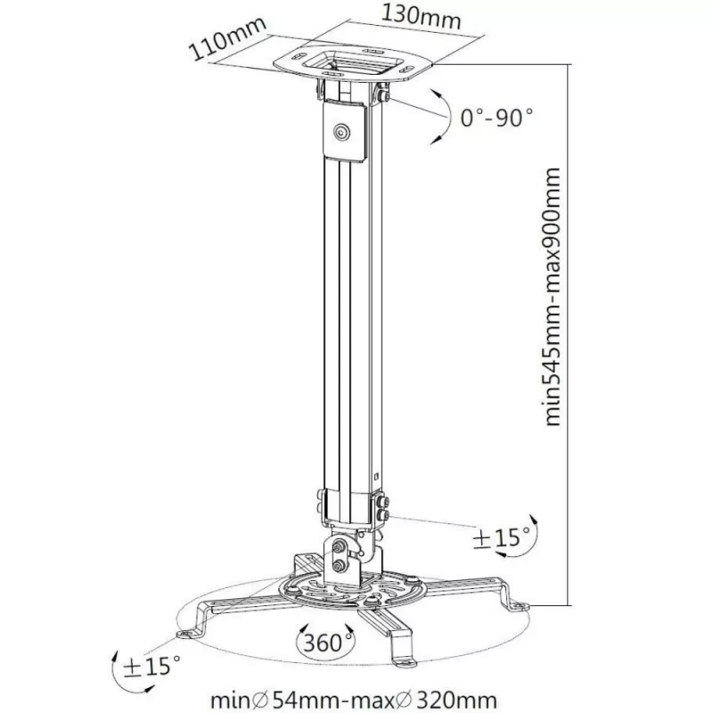 Προέκταση βάσης οροφής για προβολέα Techly 545-900 mm Ασημί ICA-PM 18M