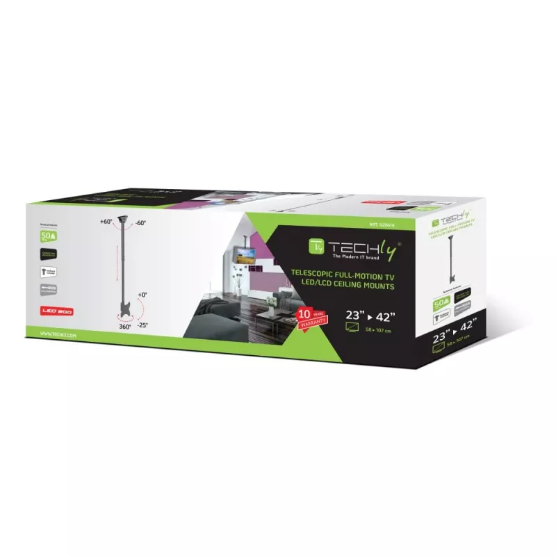 Τηλεσκοπική βάση οροφής Techly έως 1,6 m LED TV LCD 23-42 ίντσες ICA-CPLB 922L