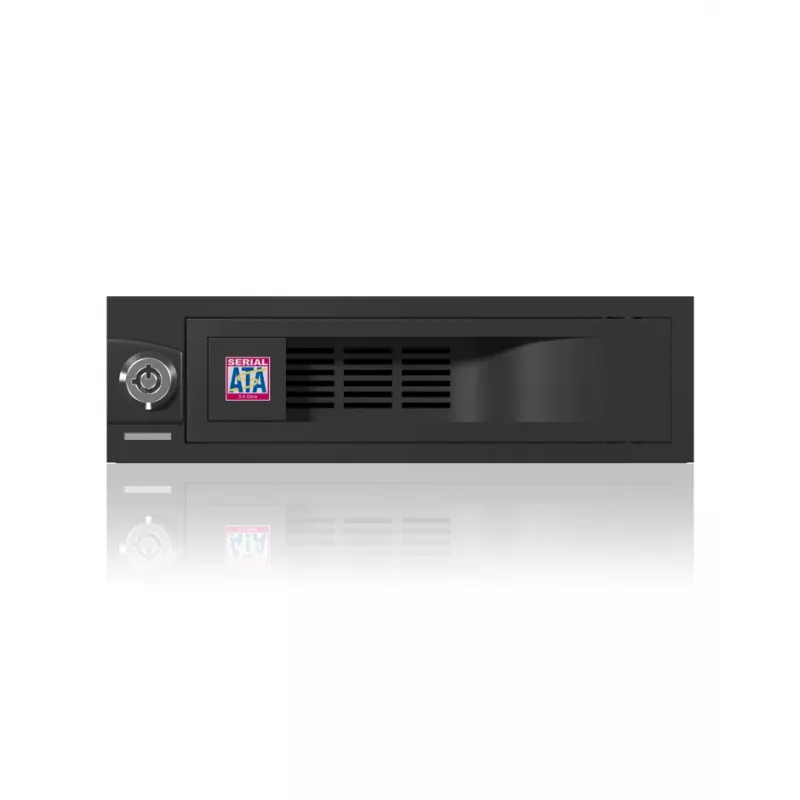 ICY BOX IB-168SK-B αποσπώμενη θήκη χωρίς δίσκο μεταφοράς για σκληρό δίσκο SATA 3,5″ σε θέση 5,25″ (13,3 cm), με κλειδαριά, μαύρη