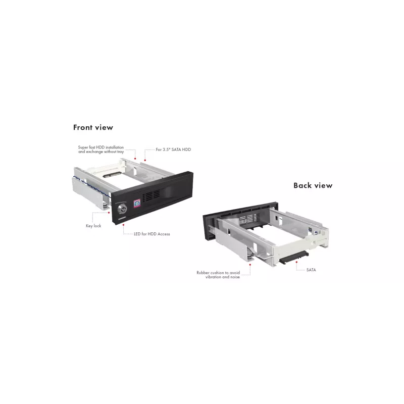 ICY BOX IB-168SK-B αποσπώμενη θήκη χωρίς δίσκο μεταφοράς για σκληρό δίσκο SATA 3,5″ σε θέση 5,25″ (13,3 cm), με κλειδαριά, μαύρη