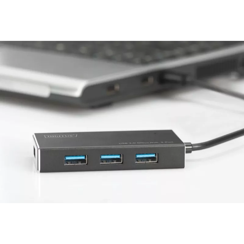 DIGITUS Hub USB 3.0, 4 θέσεων με τροφοδοτικό 5V/2A θήκη αλουμινίου