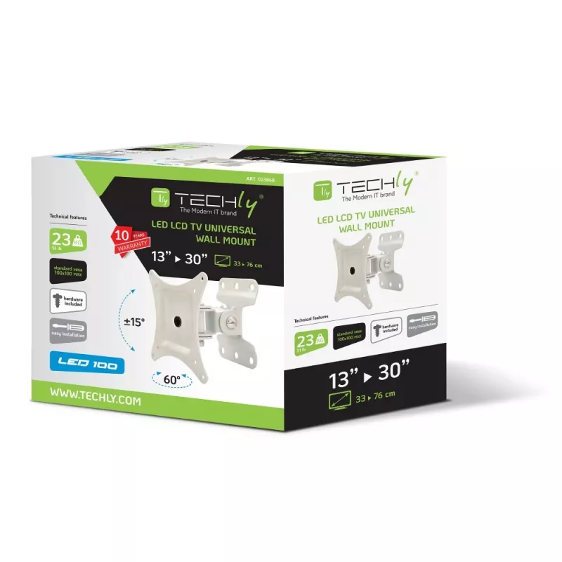 Techly Βάση τοίχου για LCD LED 13-30 ίντσες, πλήρως κινητή, λευκό