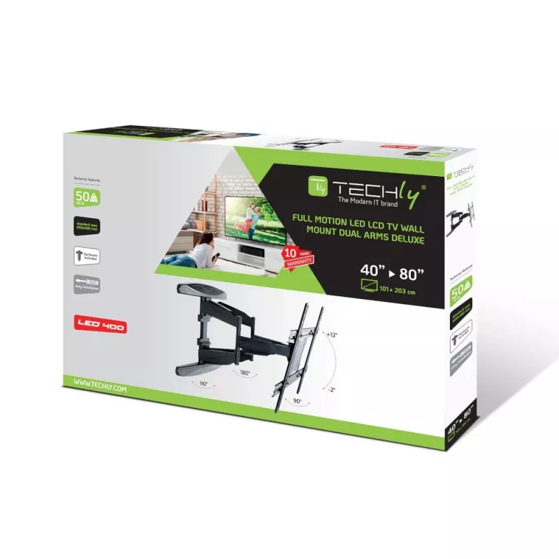 Techly 40-80 Ultra λεπτή Full Motion LCD TV Βάση τοίχου Μαύρο» ICA-PLB 172L