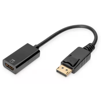 DIGITUS ASSMANN Καλώδιο προσαρμογέα DisplayPort, DP - HDMI Type A M/F, 20 cm με ασφάλιση, HDMI Ver. 2.0, ενεργό, CE, χρυσό, μαύρο