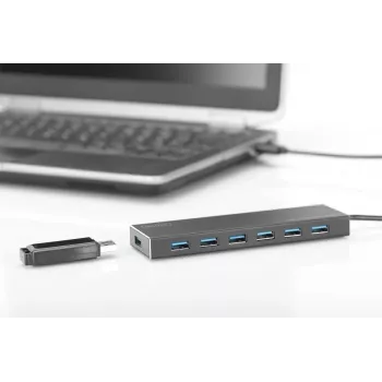 DIGITUS Hub USB 3.0, 7 θυρών με τροφοδοτικό 5V/3,5A, θήκη αλουμινίου