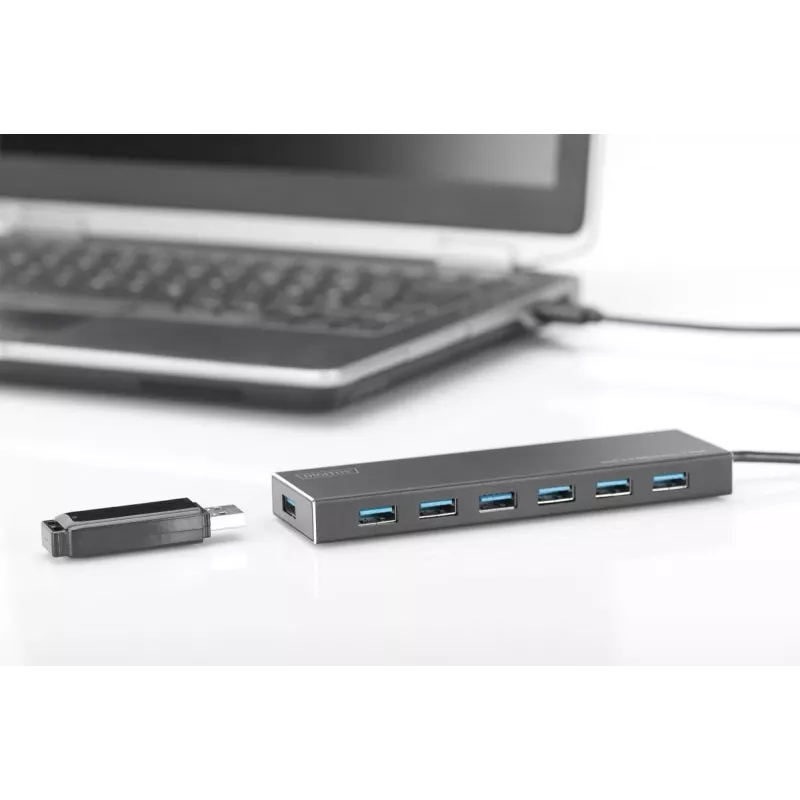 DIGITUS Hub USB 3.0, 7 θυρών με τροφοδοτικό 5V/3,5A, θήκη αλουμινίου
