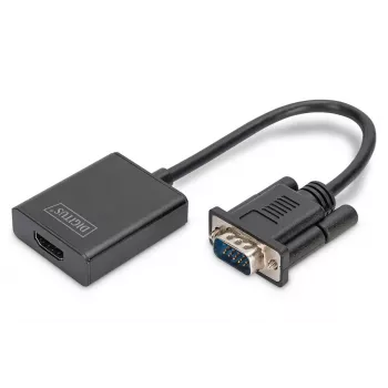DIGITUS Μετατροπέας VGA σε HDMI + Ήχος (3,5mm) Full HD (1080p), τύπος καλωδίου 15cm μαύρο