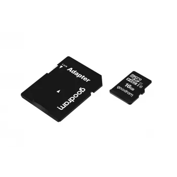 Κάρτα μνήμης MicroSDHC GOODRAM 16 GB Class 10 UHS-I (U1), Ανάγνωση 100 MB/s, Εγγραφή 10 MB/s, με προστασία από μαγνητισμό, με αντάπτορα SD