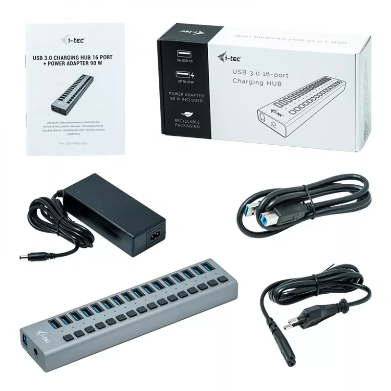 i-tec USB 3.0 Hub φόρτισης 16 θυρών + τροφοδοτικό 90 W
