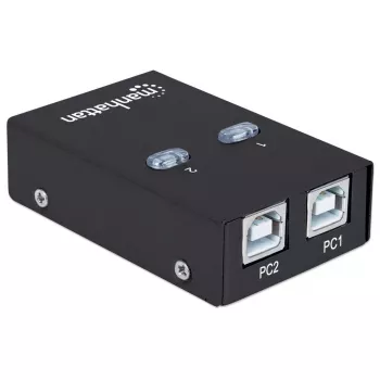 Διακόπτης κοινής χρήσης USB MANHATTAN 162005, USB 2.0 Type-B, 2 θύρες, 480 Mbit/s, καλώδιο 1,5 m, λευκό