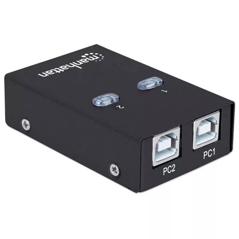 Διακόπτης κοινής χρήσης USB MANHATTAN 162005, USB 2.0 Type-B, 2 θύρες, 480 Mbit/s, καλώδιο 1,5 m, λευκό