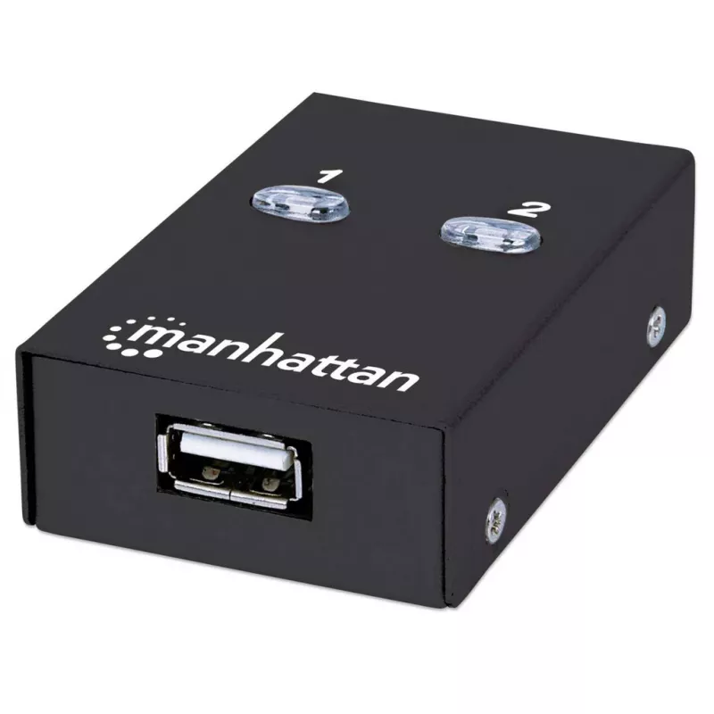 Διακόπτης κοινής χρήσης USB MANHATTAN 162005, USB 2.0 Type-B, 2 θύρες, 480 Mbit/s, καλώδιο 1,5 m, λευκό