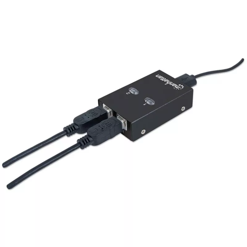 Διακόπτης κοινής χρήσης USB MANHATTAN 162005, USB 2.0 Type-B, 2 θύρες, 480 Mbit/s, καλώδιο 1,5 m, λευκό