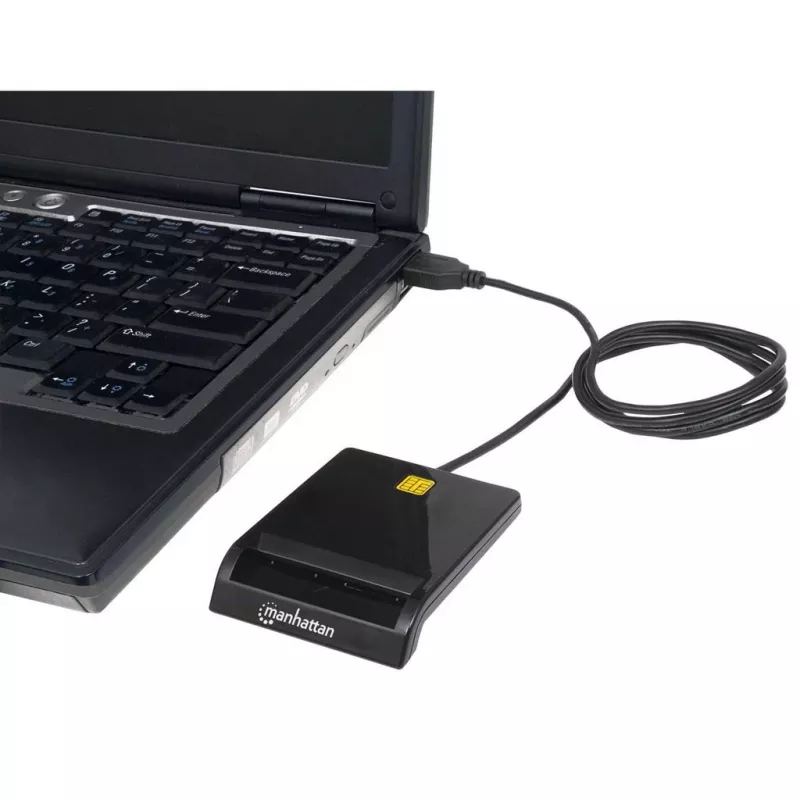 Manhattan 102049 αναγνώστης έξυπνων καρτών επαφής, USB-A 2.0, 12 Mbps, καλώδιο 1,05 m, μαύρος, περίβλημα ABS