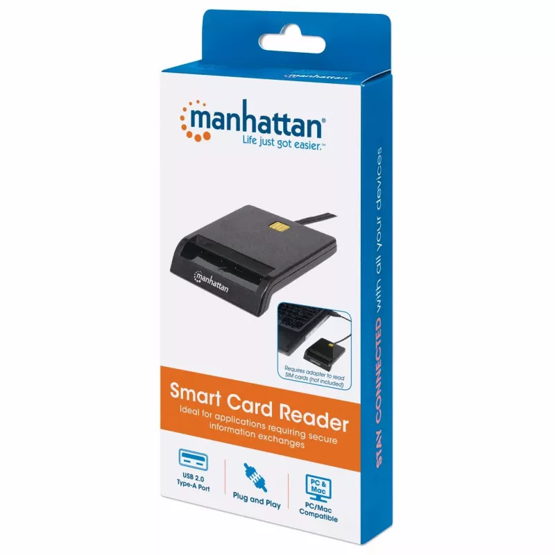Manhattan 102049 αναγνώστης έξυπνων καρτών επαφής, USB-A 2.0, 12 Mbps, καλώδιο 1,05 m, μαύρος, περίβλημα ABS