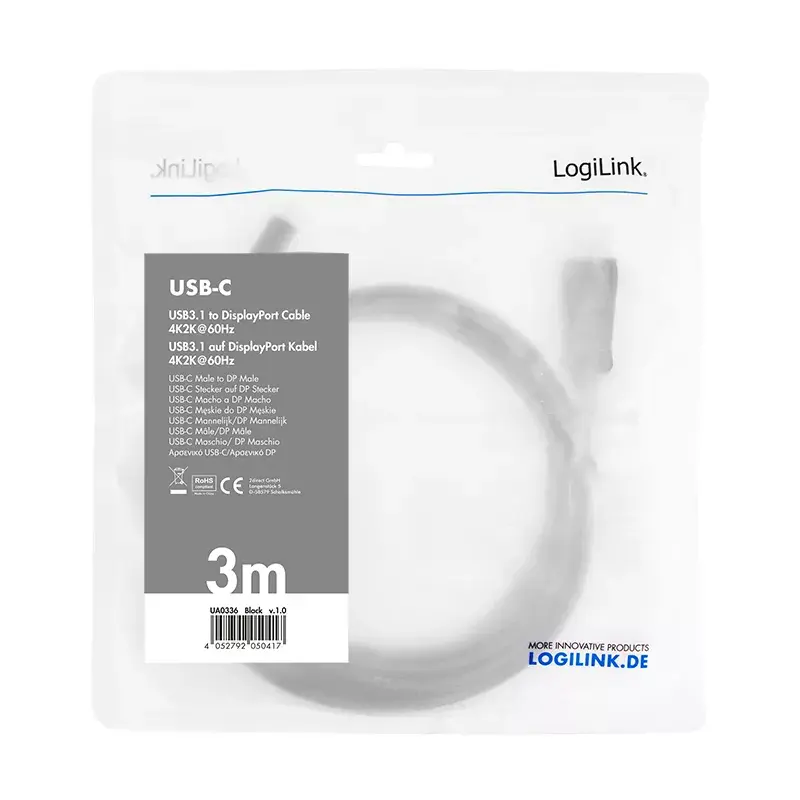 Προσαρμογέας καλωδίου βίντεο LogiLink UA0336 3 m USB Type-C DisplayPort Μαύρο