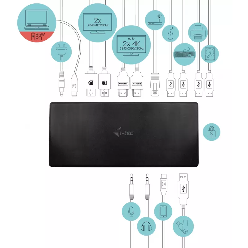 Docking Station i-tec USB-C Quattro Display Docking Station με Power Delivery 85 W