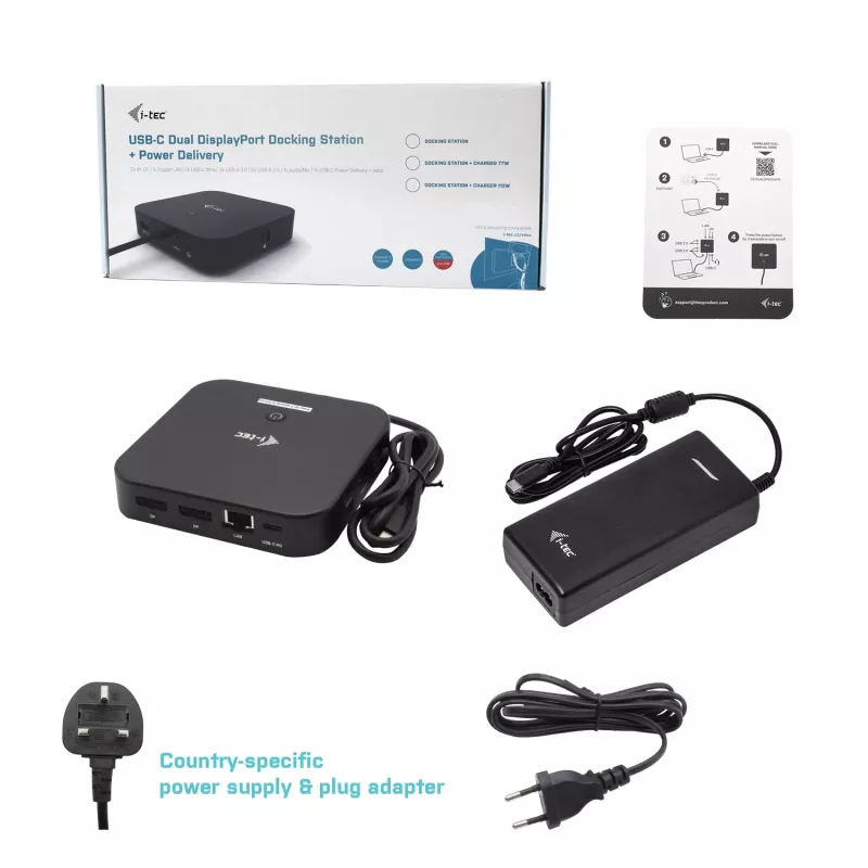 i-tec USB-C Dual Display Docking Station με Power Delivery 100 W + καθολικός φορτιστής 100 W
