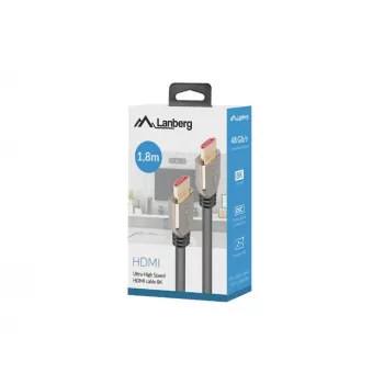 Καλώδιο HDMI LANBERG CA-HDMI-30CU-0018-BK — HDMI 2.1, 1,8 m, 48 Gbit/s, 7680×4320, 240 Hz, ARC, eARC/Υποστήριξη Ethernet