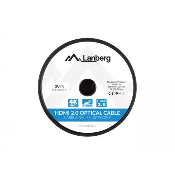 Lanberg CA-HDMI-20FB-0200-BK ενεργό οπτικό (AOC) καλώδιο HDMI 2.0, 20 m, τύπου A αρσενικό-αρσενικό, 4K 60 Hz (3840x2160), 18 Gbit/s, Ethernet, μαύρο