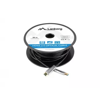 Καλώδιο HDMI LANBERG CA-HDMI-20FB-0300-BK — 30 m, HDMI Type-A αρσενικό σε αρσενικό, HDMI 2.0, 18 Gbit/s, 4K@144Hz, HDR, ARC, Ethernet, μαύρο