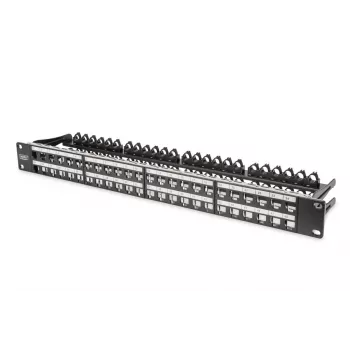 DIGITUS Modular Patch Panel, θωρακισμένο 48-Port, πεδίο σήμανσης, 1U, τοποθέτηση σε rack, χρώμα μαύρο RAL 9005