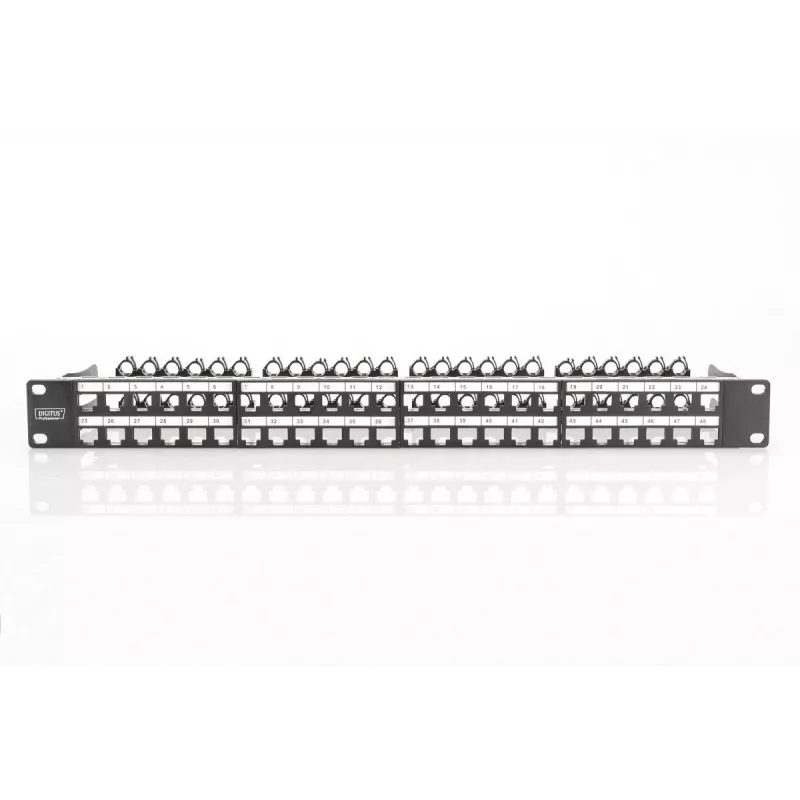 DIGITUS Modular Patch Panel, θωρακισμένο 48-Port, πεδίο σήμανσης, 1U, τοποθέτηση σε rack, χρώμα μαύρο RAL 9005