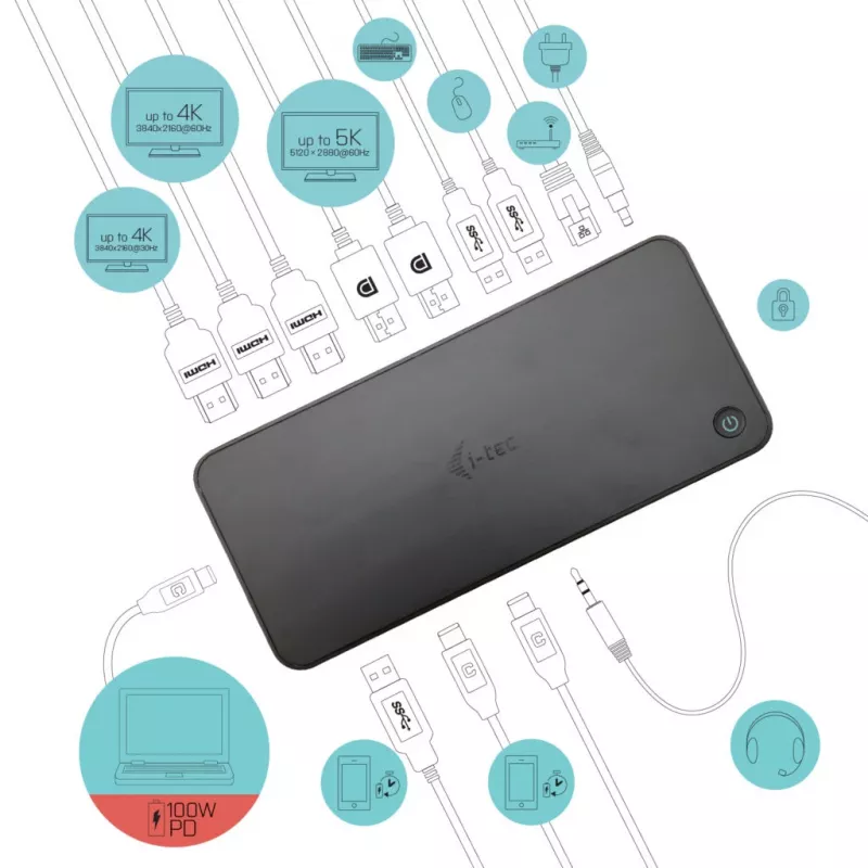 i-tec USB 3.0 / USB-C / Thunderbolt, 3x 4K Σταθμός σύνδεσης + Power Delivery 100W