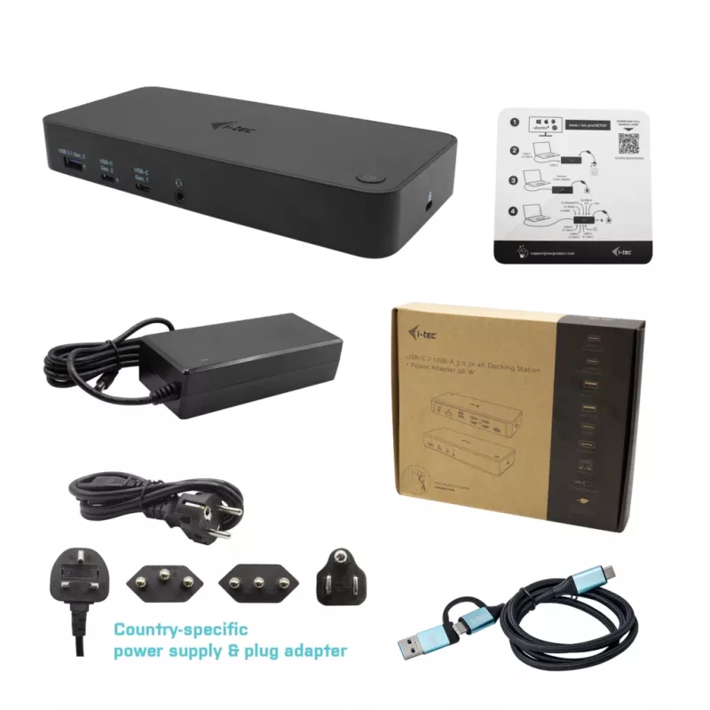 i-tec USB 3.0 / USB-C / Thunderbolt, 3x 4K Σταθμός σύνδεσης + Power Delivery 100W