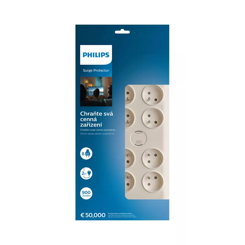 Philips SPN7080WA/60 Προστασία υπέρτασης λευκό 8 υποδοχή(-ές) AC 2 m