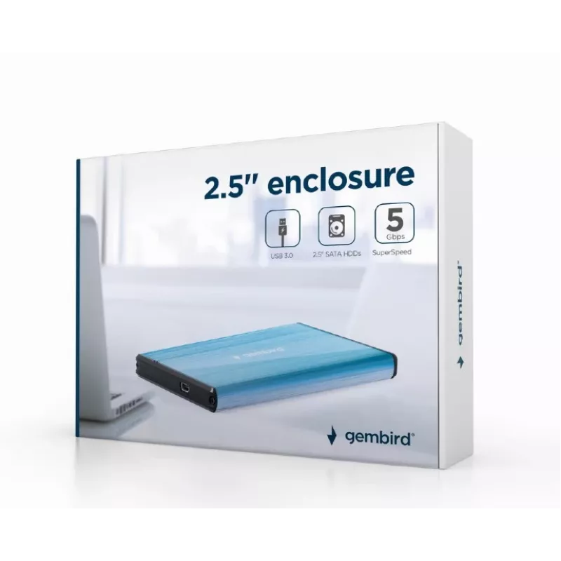 Θήκη HDD Gembird EE2-U3S-3-B — 2,5 ιντσών Single-Bay, SATA, Mini‑USB A, έως 7 TB, μπλε