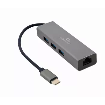 Docking adapter Gembird A-CMU3-LAN-01 — USB-C 3.2 Gen 1, 1× Gigabit-LAN, 3× USB-A, μεταλλικό κουτί, γκρι